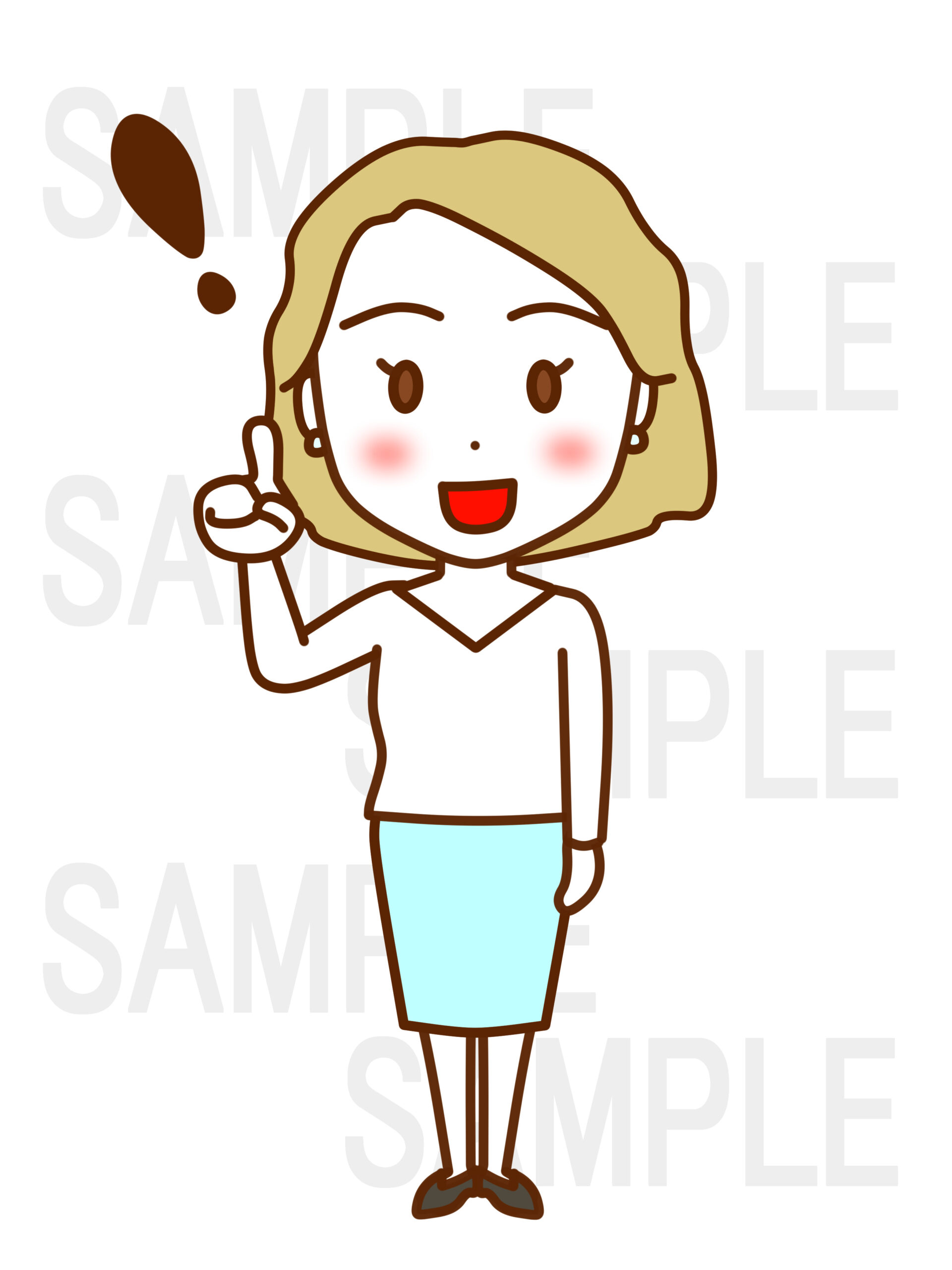 全身正面で指をぴんと立てて理解した笑顔の女性