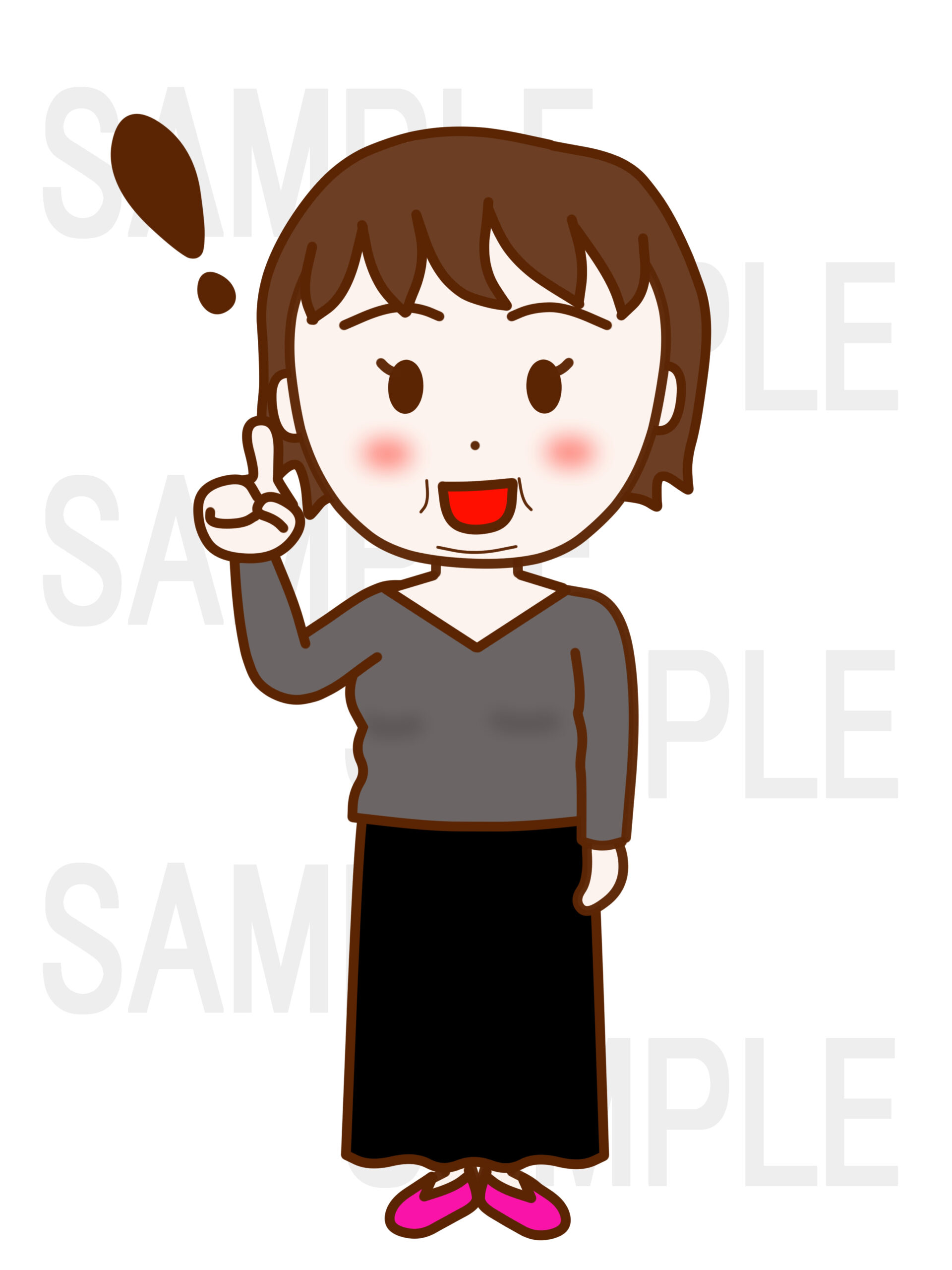 全身正面で指をぴんと立てて理解した笑顔の女性