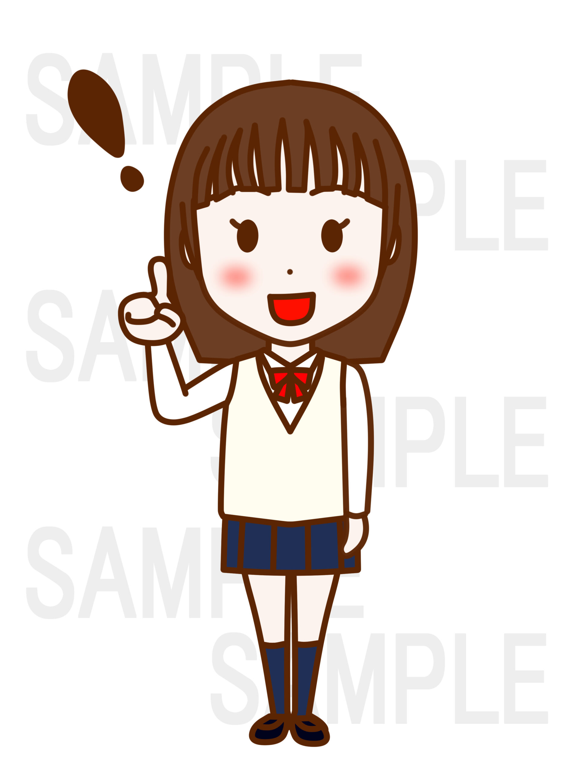 全身正面で指をぴんと立てて理解した笑顔の女子