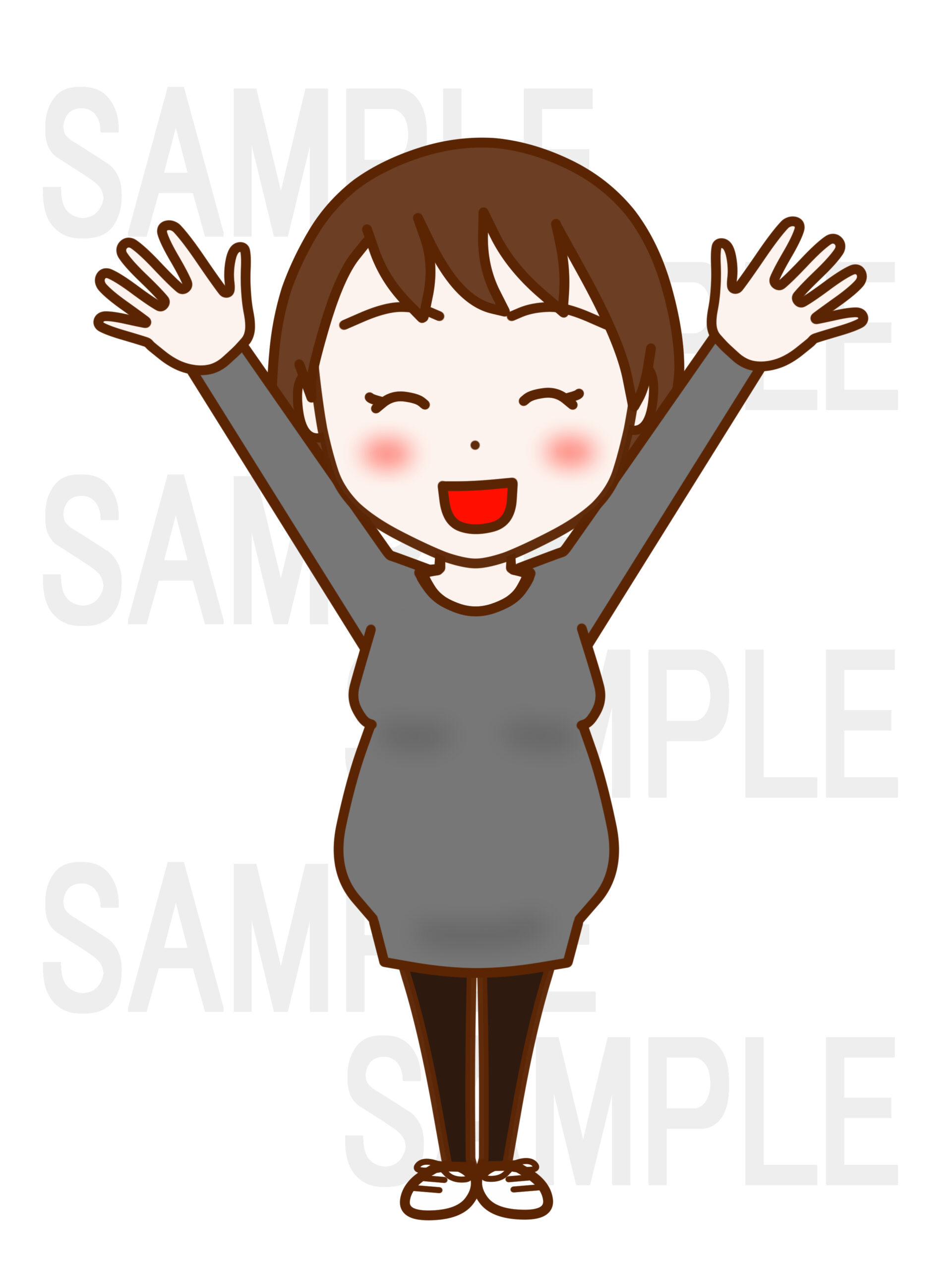 全身正面で万歳して笑顔の女性