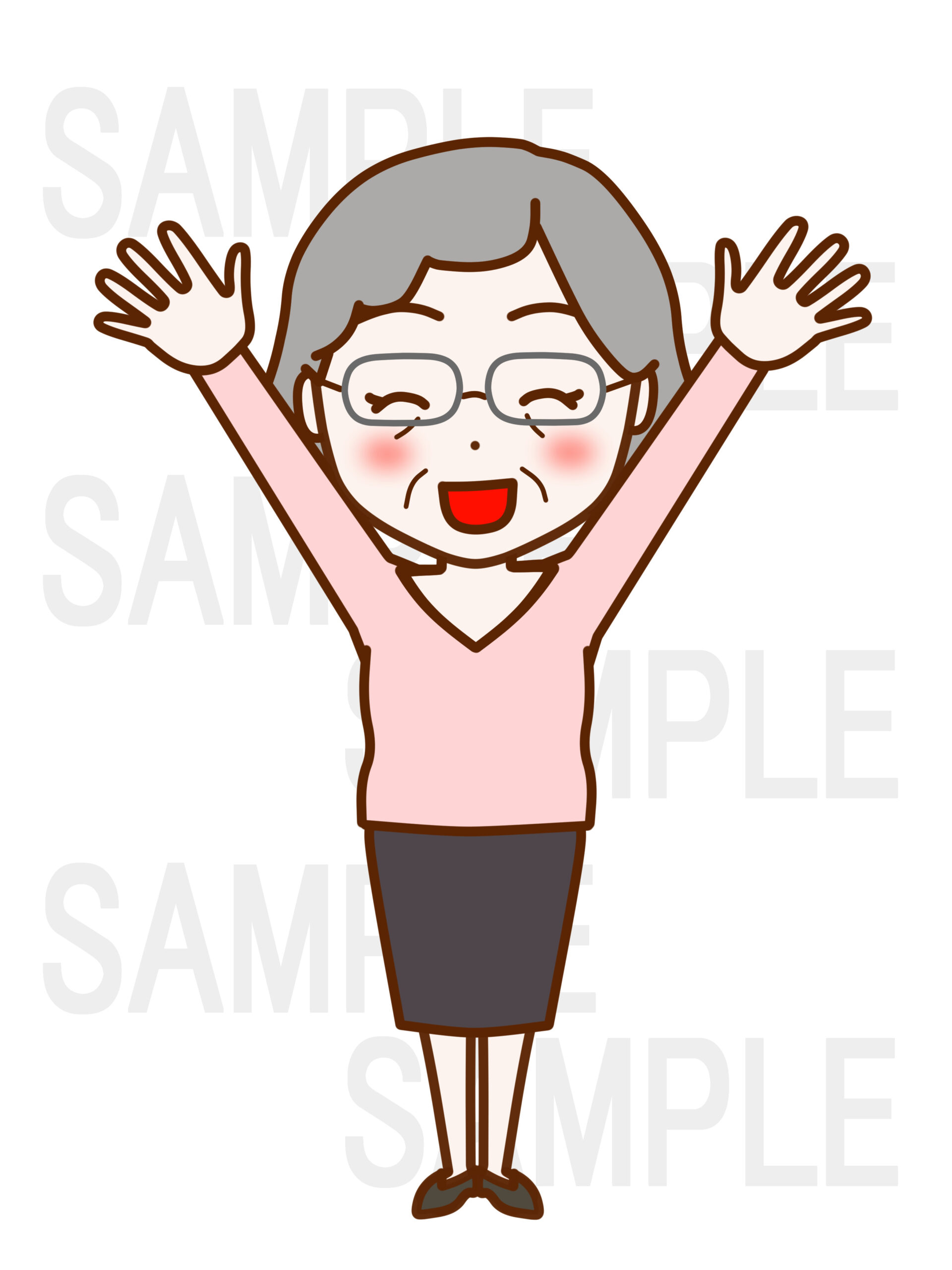 全身正面で万歳して笑顔の女性
