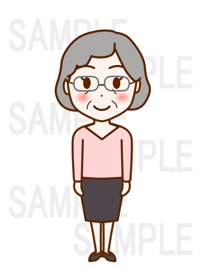 全身正面でピシッと礼儀正しく立つ笑顔の女性