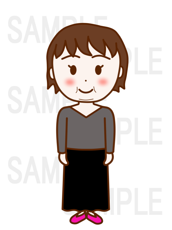 全身正面でピシッと礼儀正しく立つ笑顔の女性