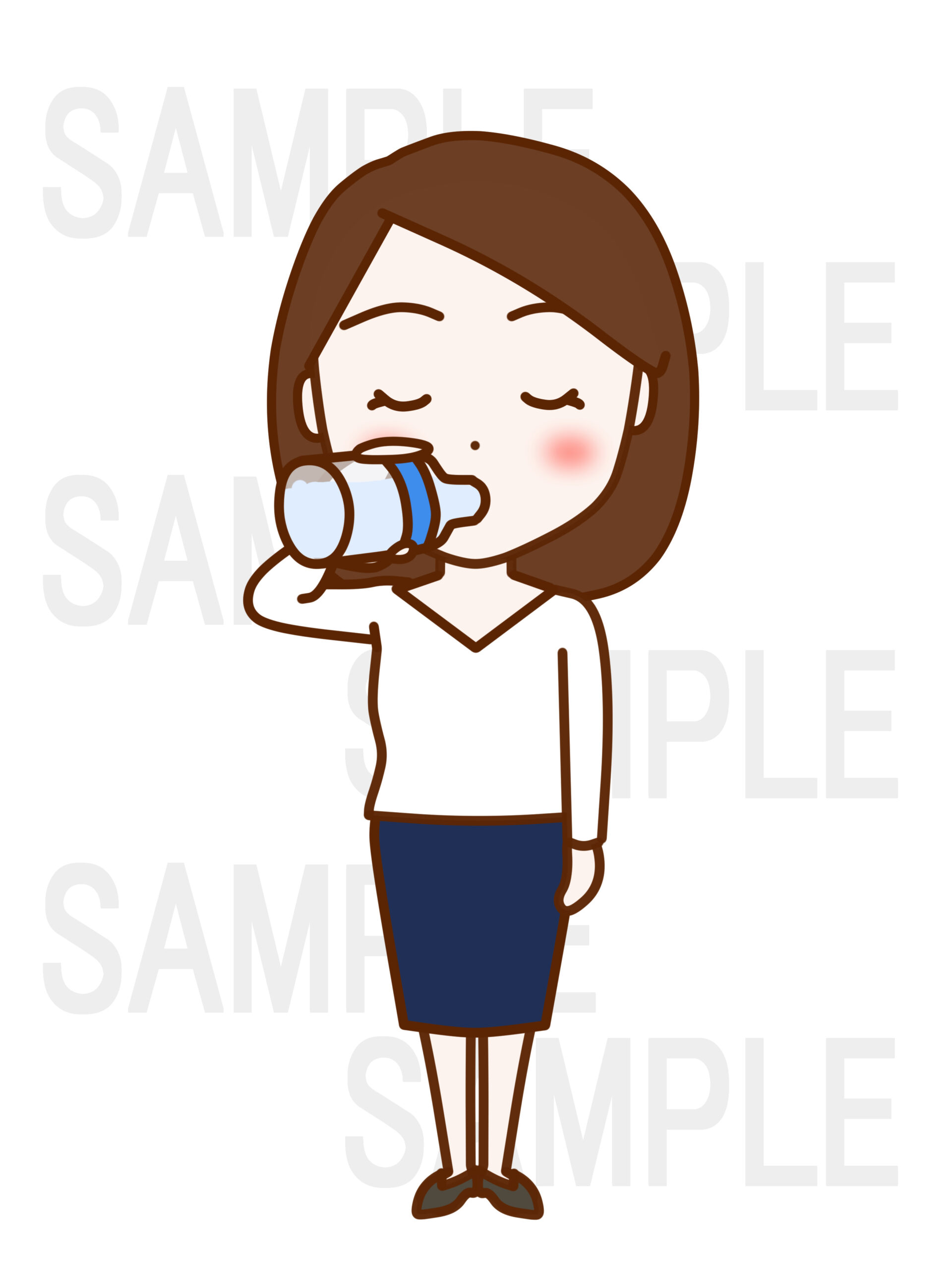 全身正面でペットボトルを飲む女子