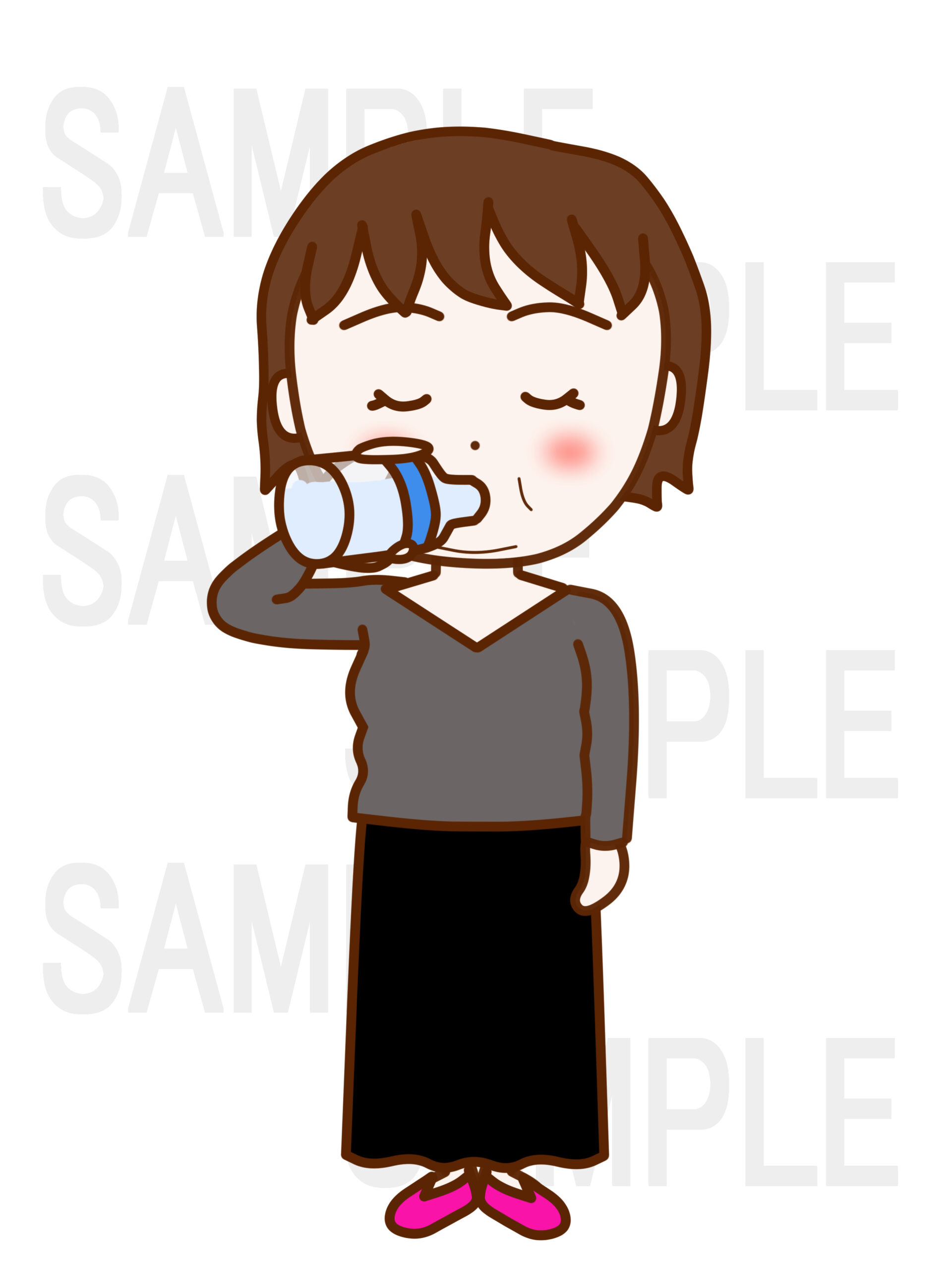 全身正面でペットボトルを飲む女性