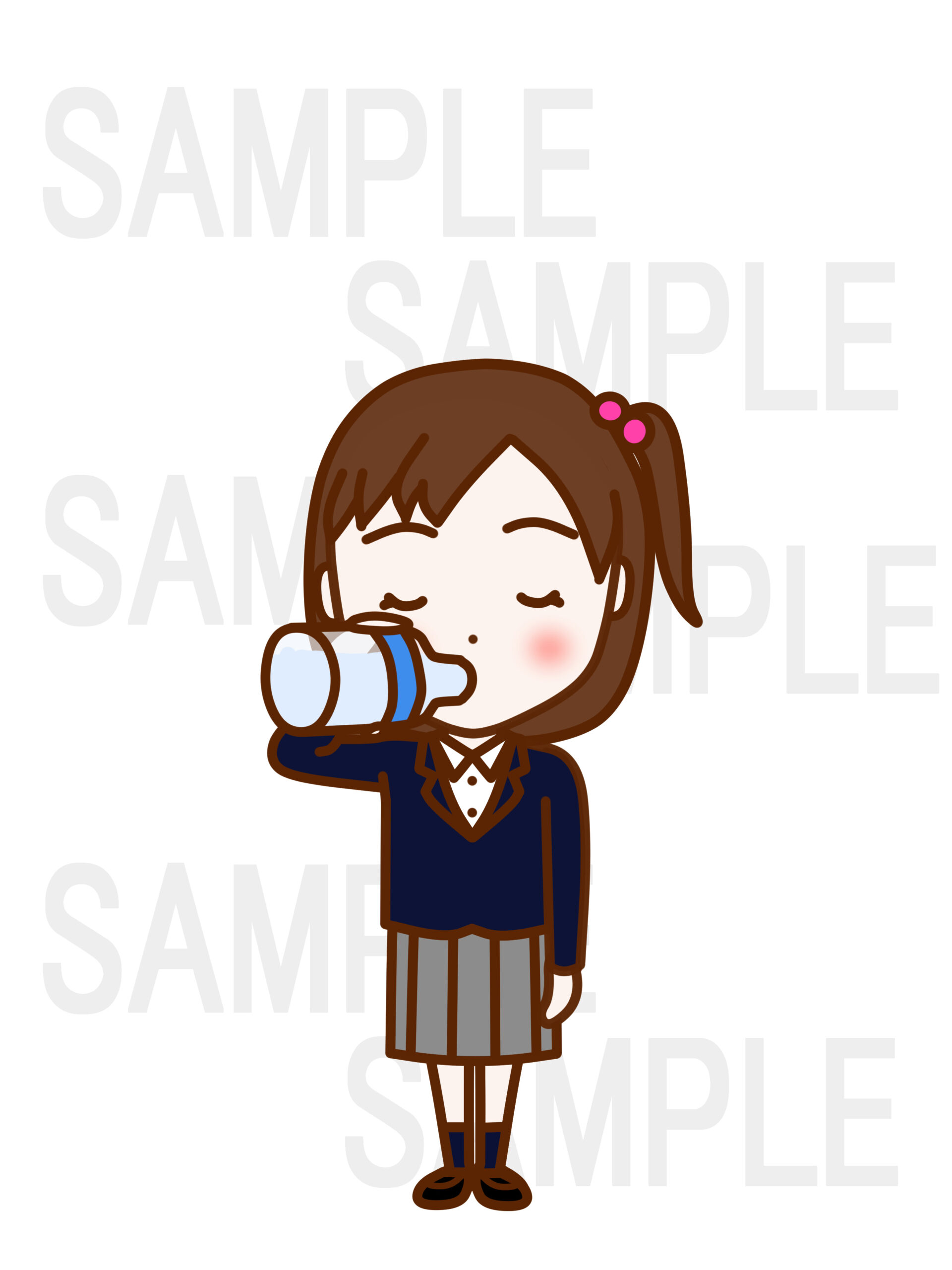 全身正面でペットボトルを飲む少女