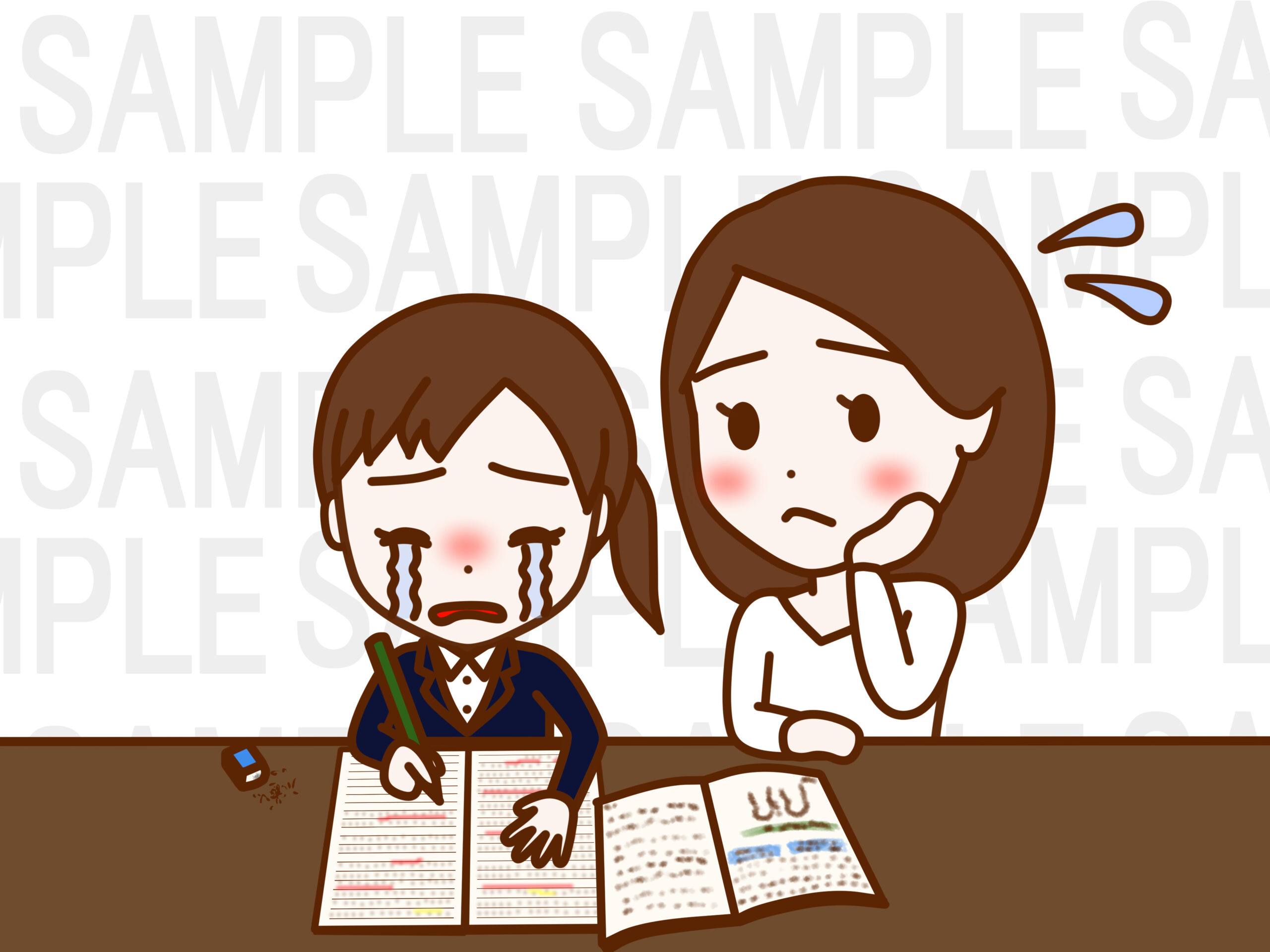 2人）（複数で勉強をする日本人少女×日本人女性