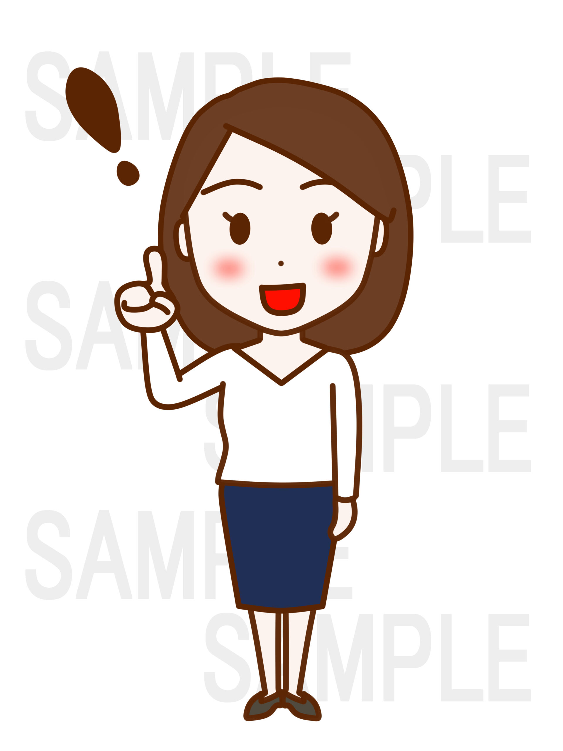 全身正面で指をぴんと立てて理解した笑顔の女性