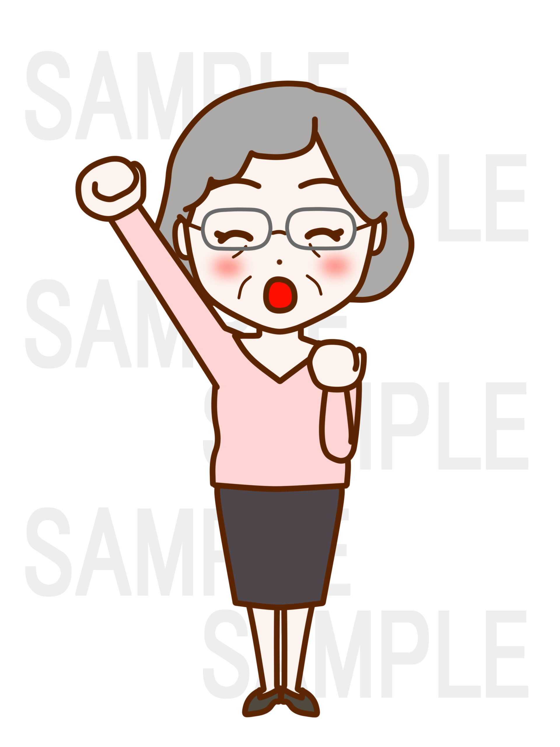 全身正面でガッツポーズで笑顔の女性
