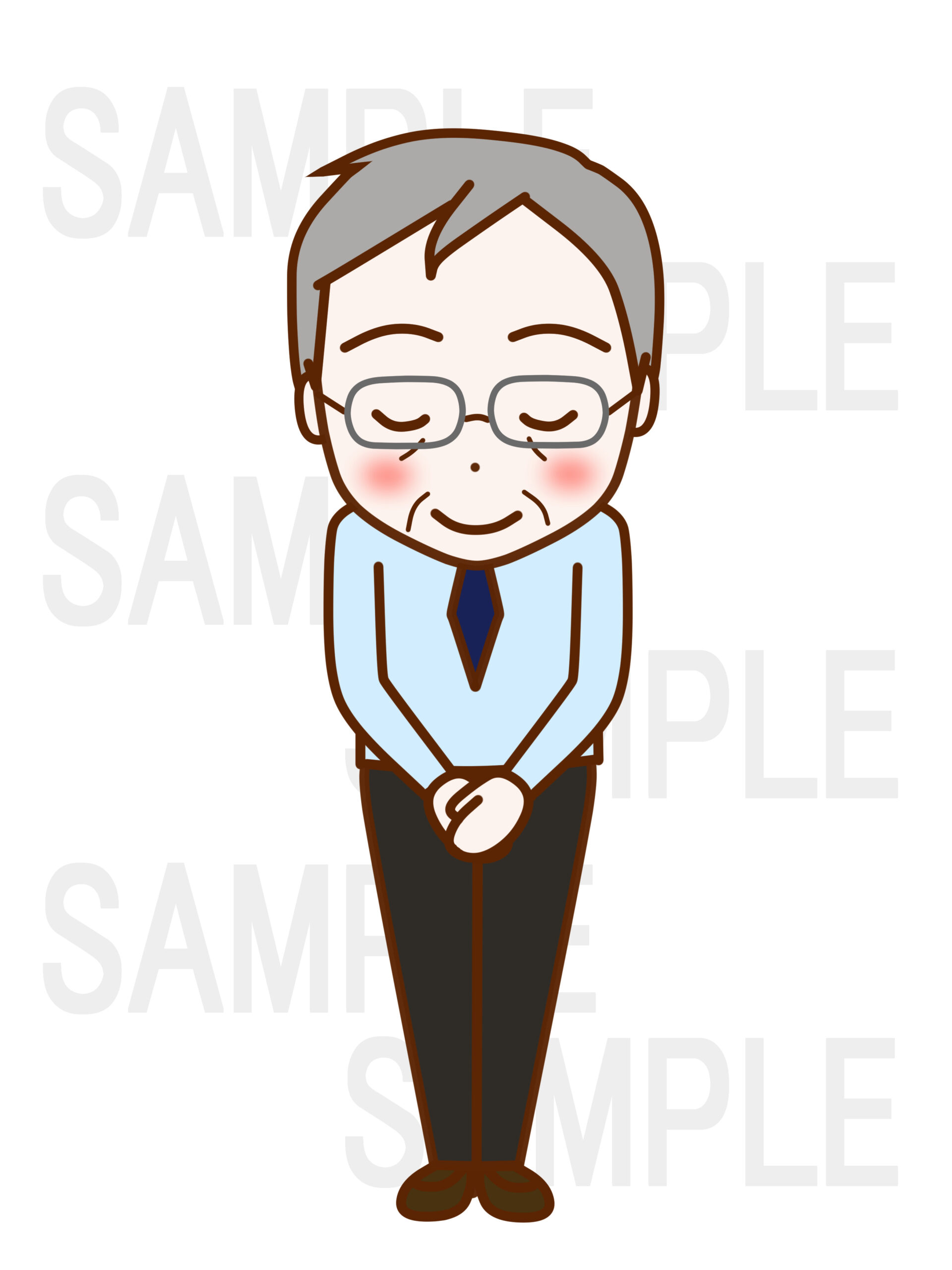 (2)260605-13（全身正面）礼儀正しくお辞儀する笑顔の白人男性【かわいいフリー素材】
