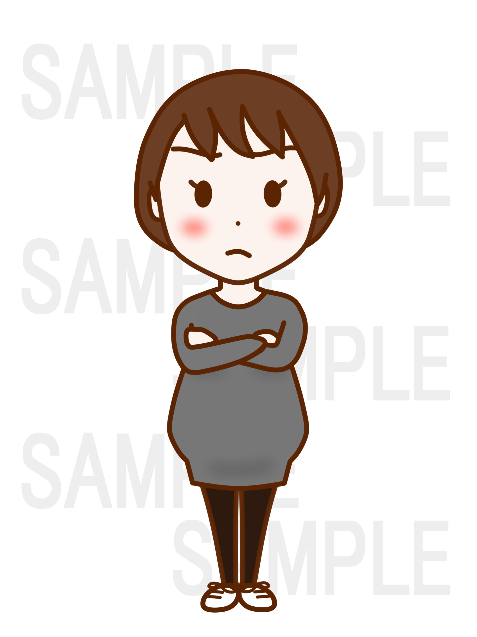 全身正面で腕を組んでむっとしている女性