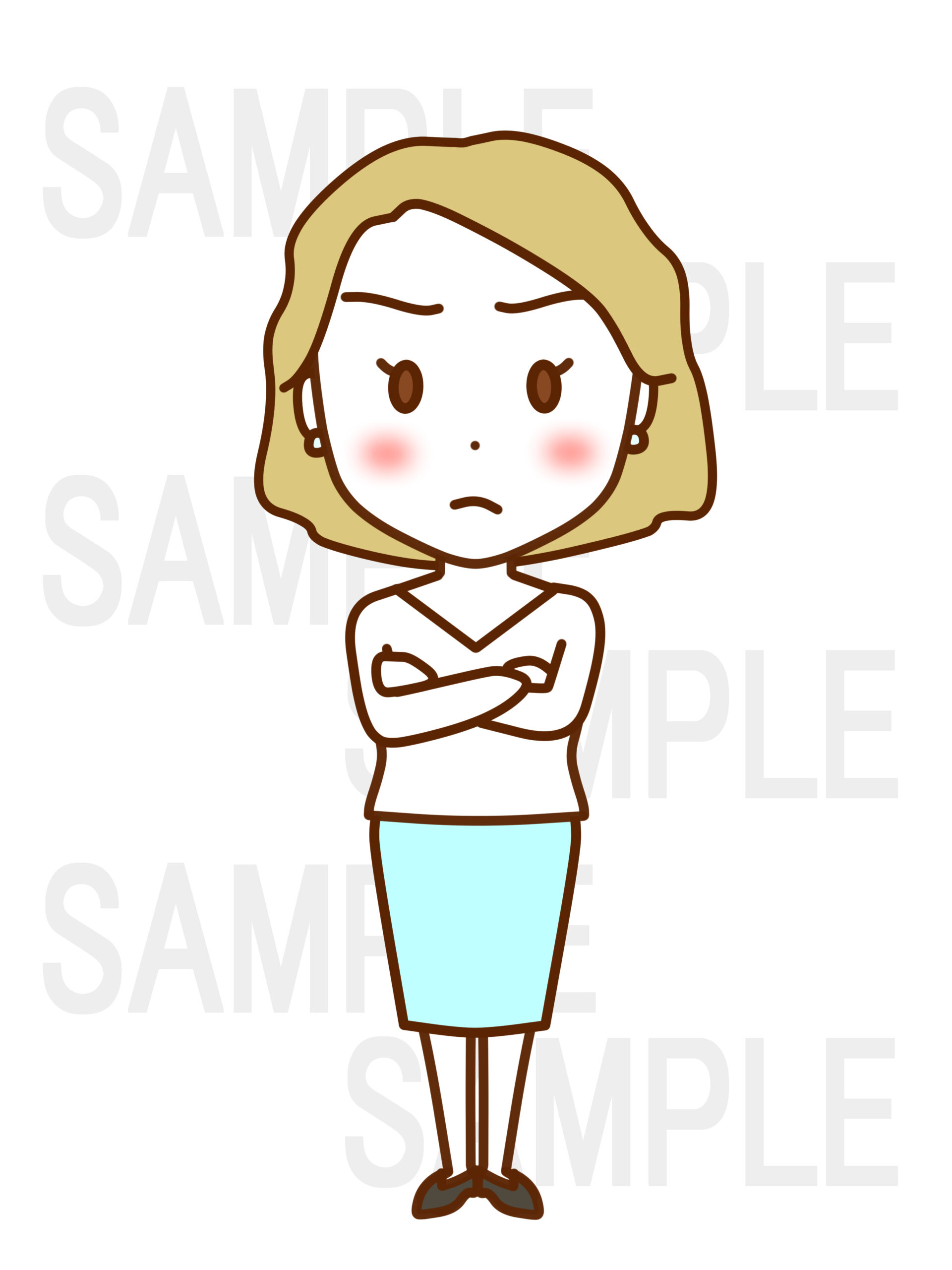 全身正面で腕を組んでむっとしている女性