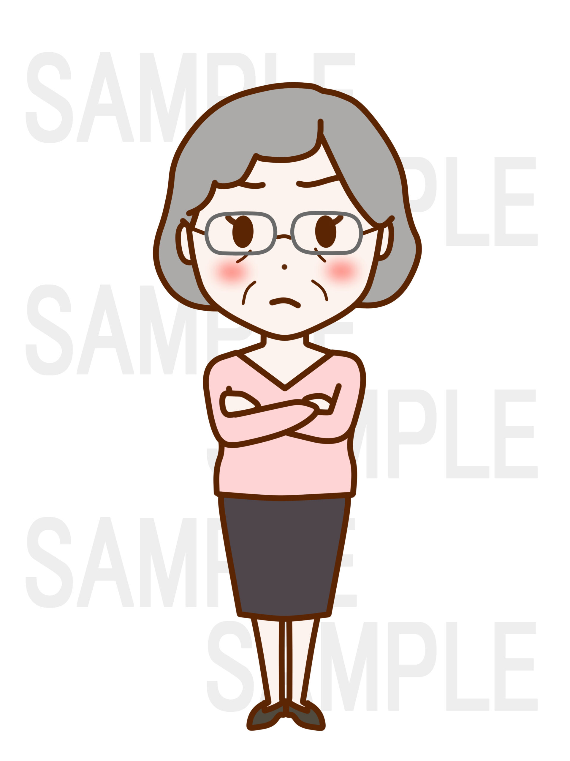全身正面で腕を組んでむっとしている女性