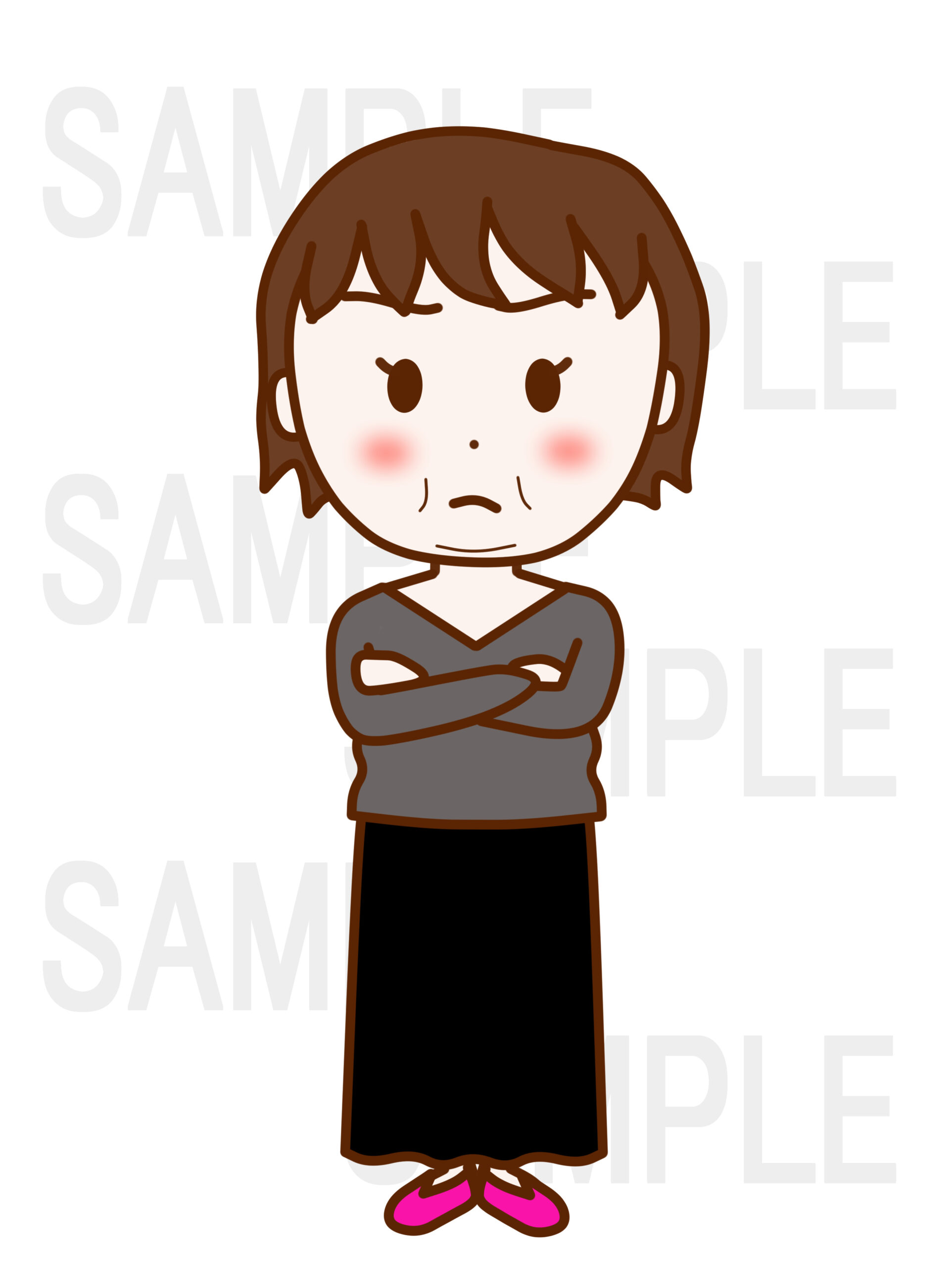 全身正面で腕を組んでむっとしている女性