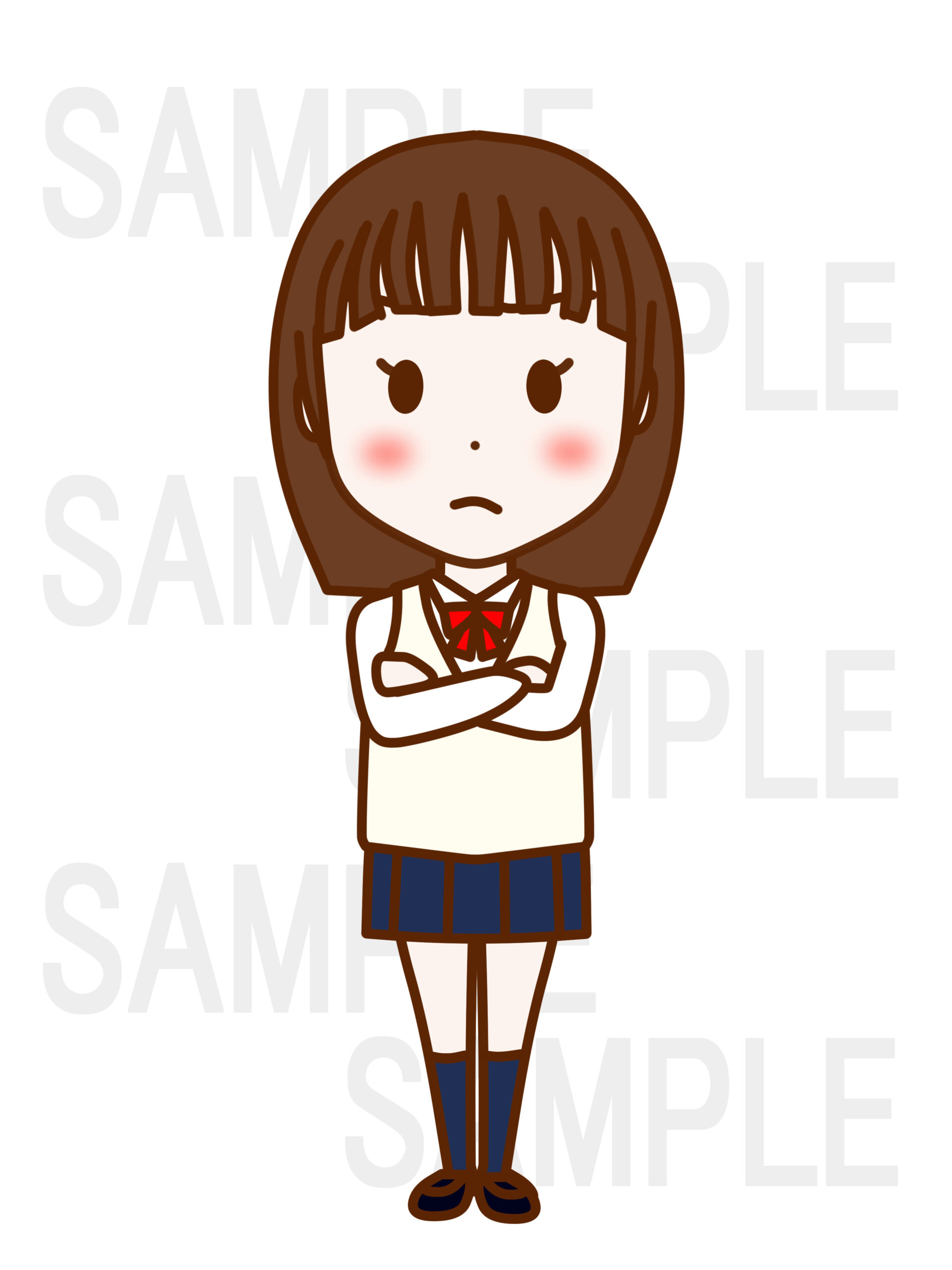 全身正面で腕を組んでむっとしている女子