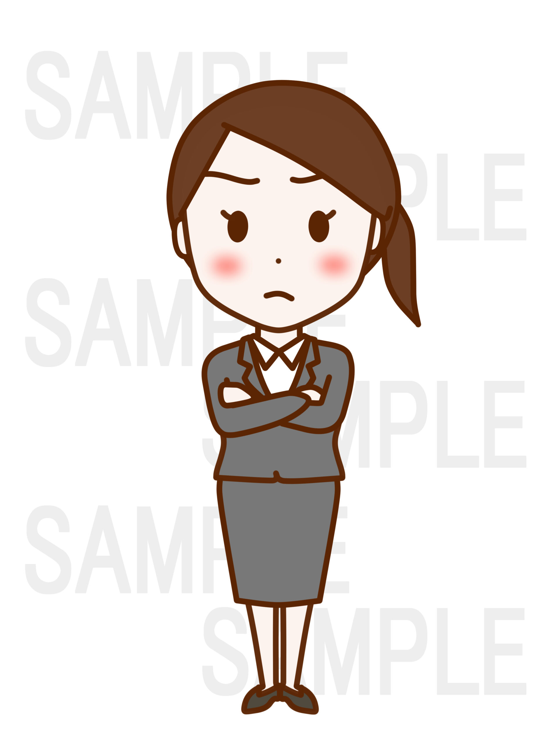 全身正面で腕を組んでむっとしている女性