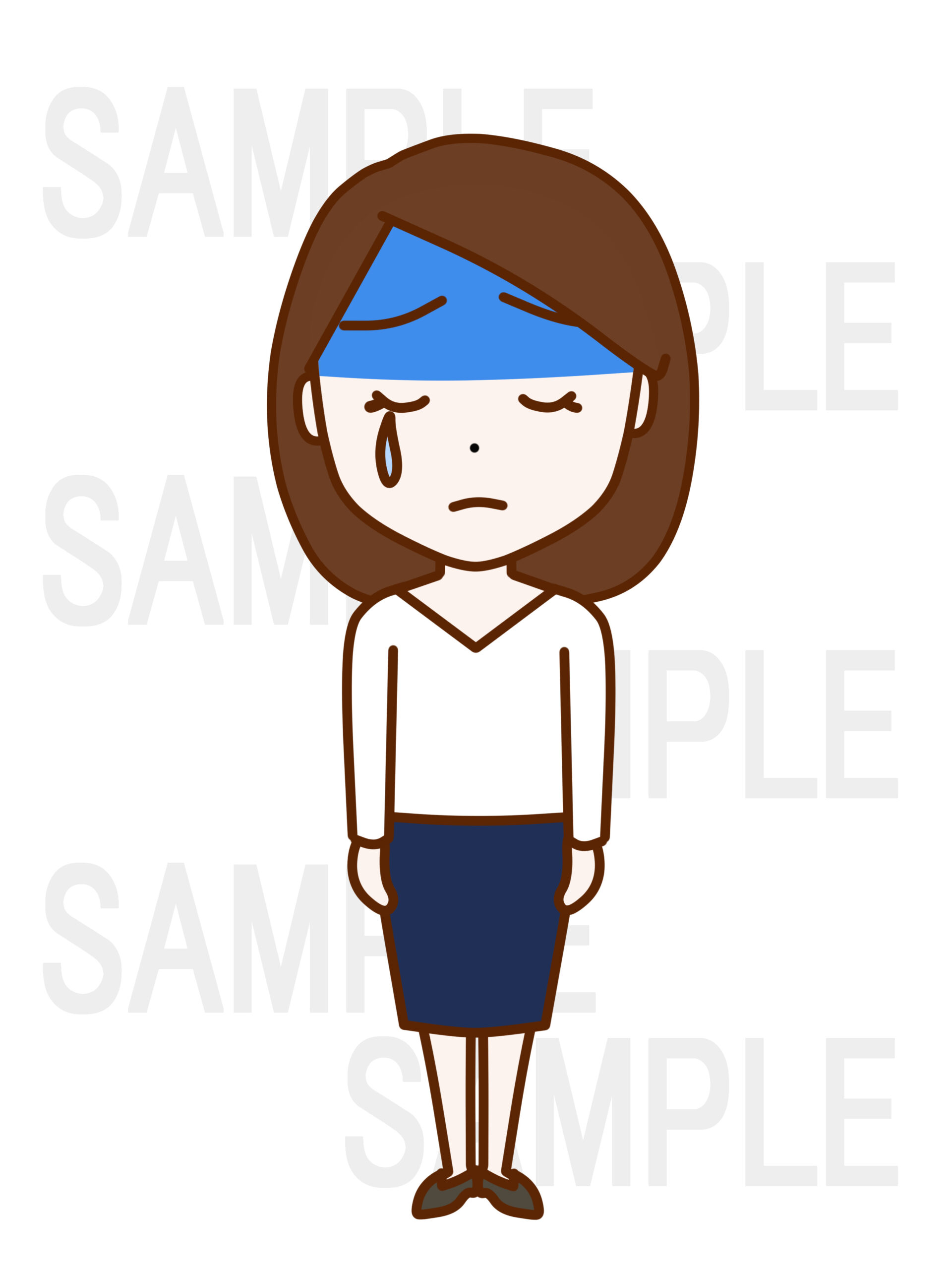 全身正面で真っ青になり悲しくて泣いている日本人女性日本人女性