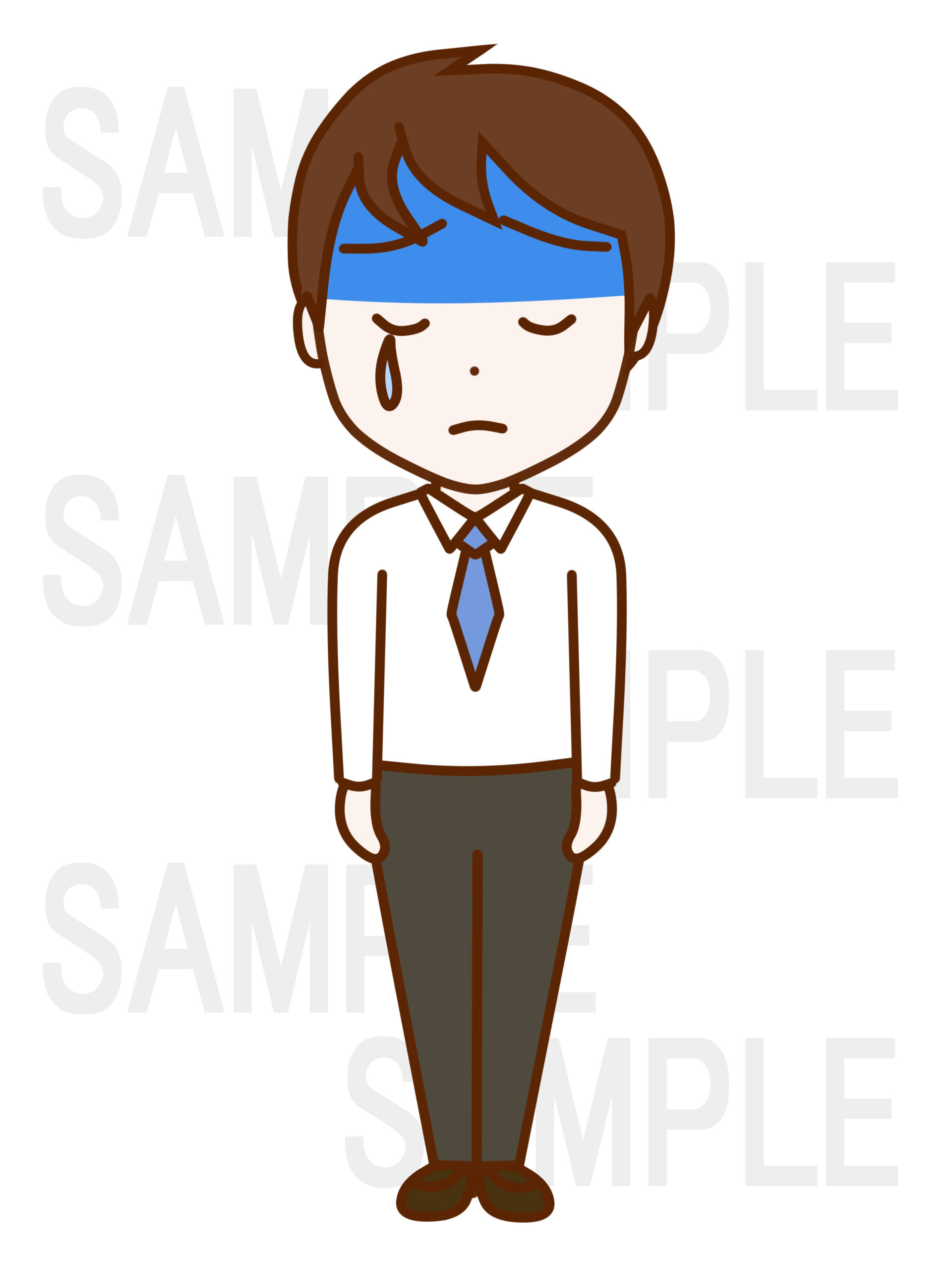 全身正面で真っ青になり悲しくて泣いている日本人男性