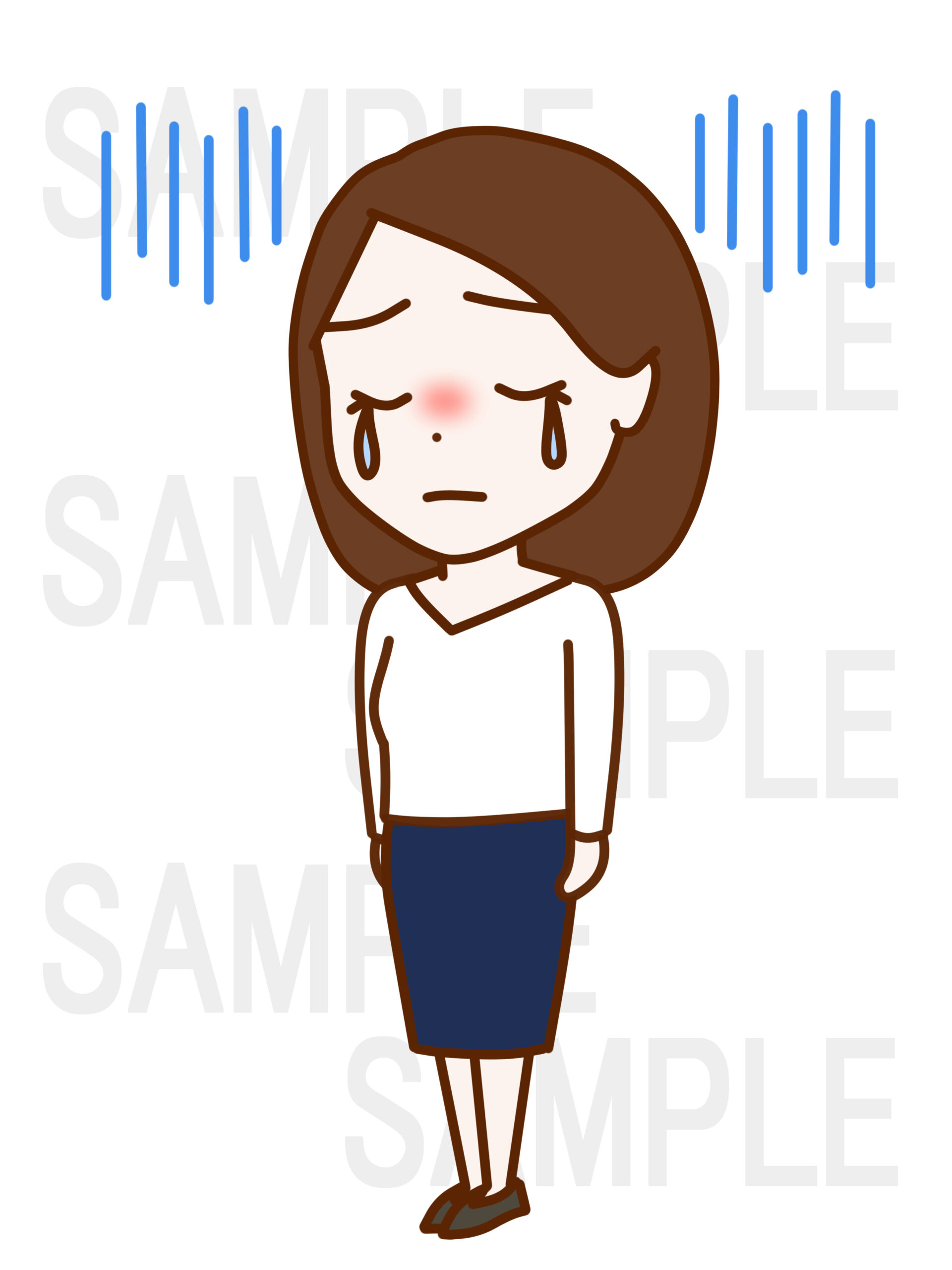全身斜めでがっくりとして涙を流して落ち込んでいる女性