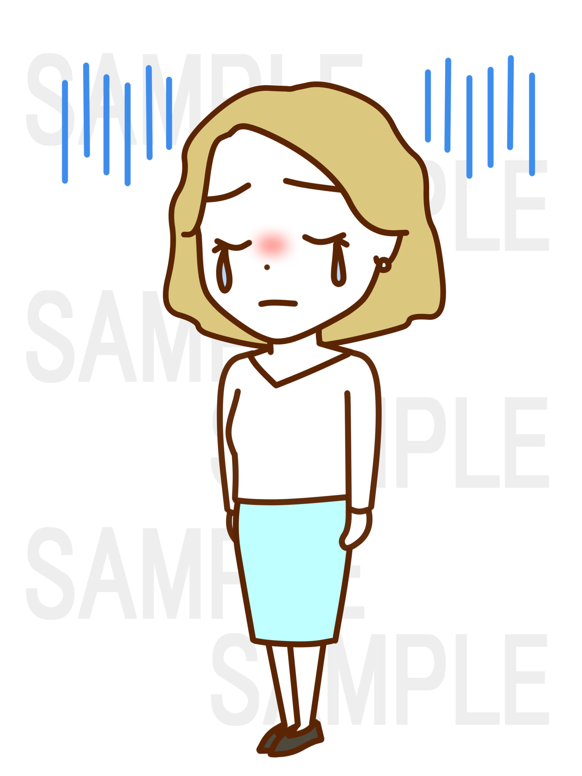 全身斜めでがっくりとして涙を流して落ち込んでいる女性