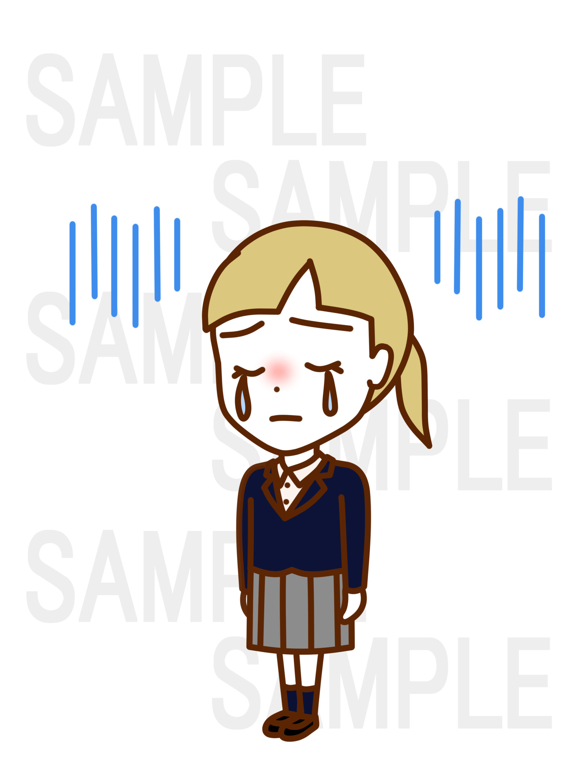 全身斜めでがっくりとして涙を流して落ち込んでいる少女