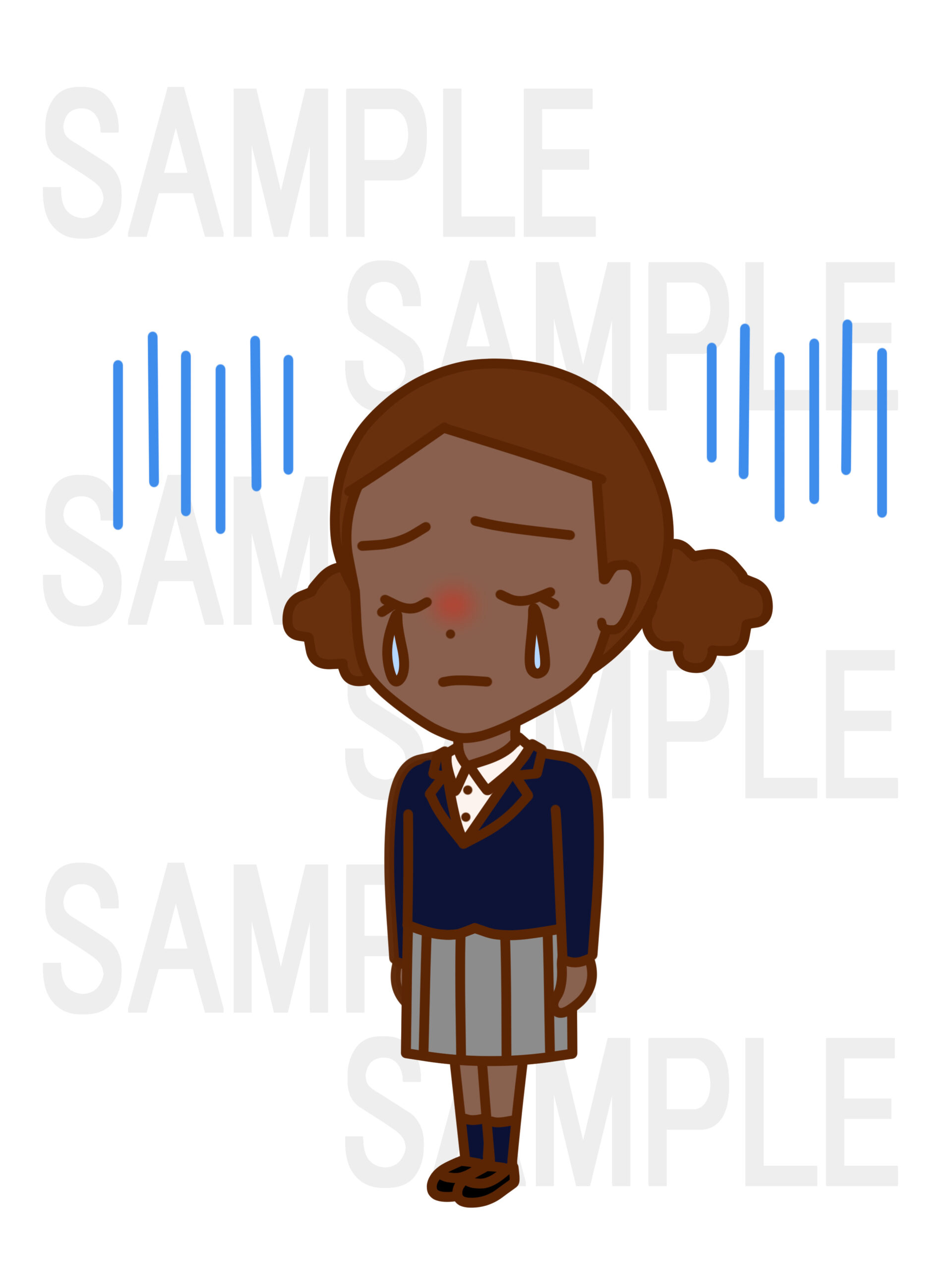 全身斜めでがっくりとして涙を流して落ち込んでいる少女