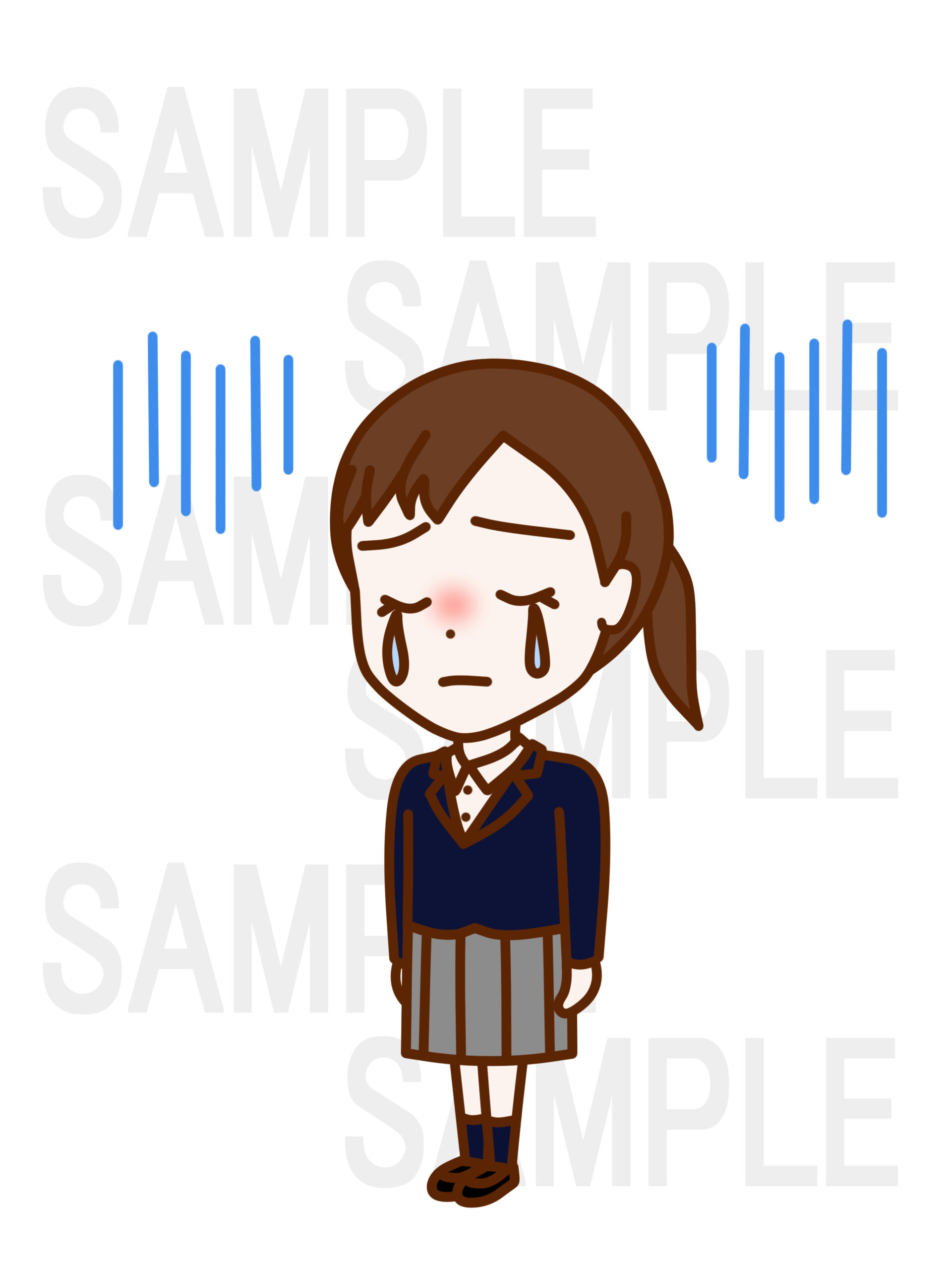 全身斜めでがっくりとして涙を流して落ち込んでいる少女