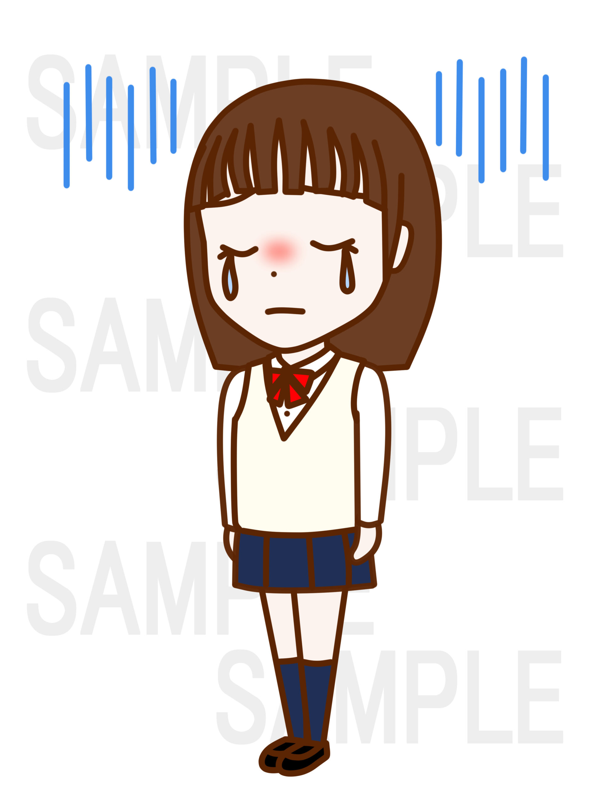 全身斜めでがっくりとして涙を流して落ち込んでいる女子