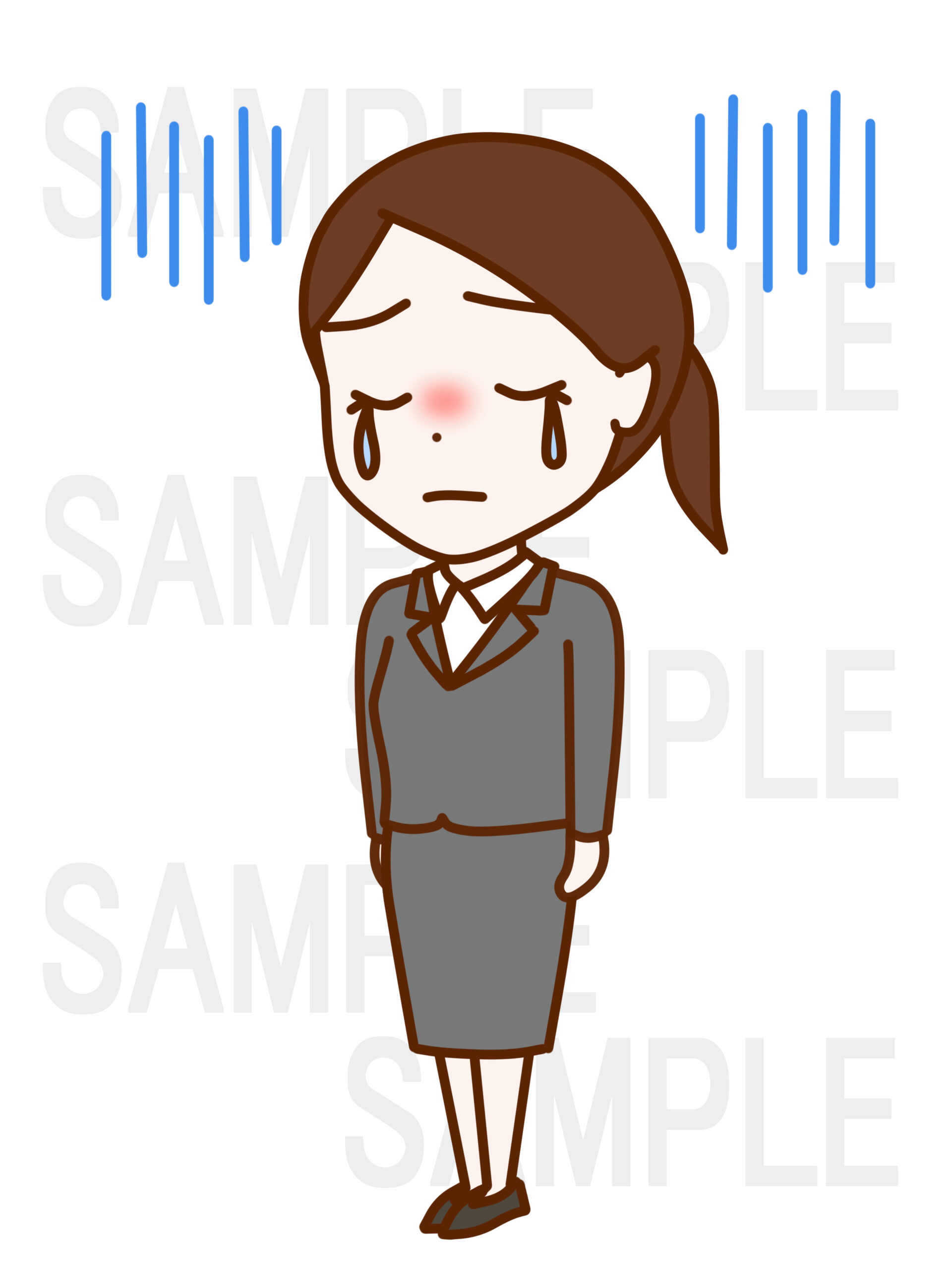 全身斜めでがっくりとして涙を流して落ち込んでいる女性