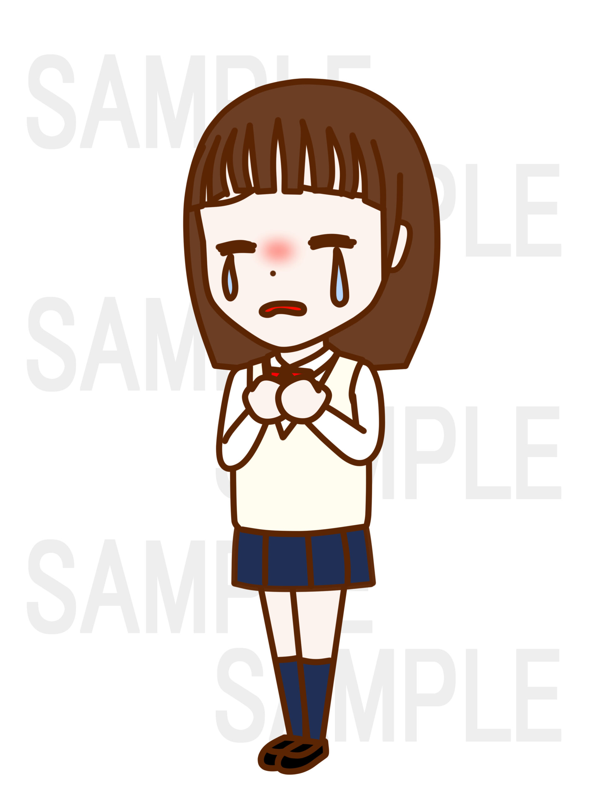 全身斜めで胸に手を当て泣いている女子