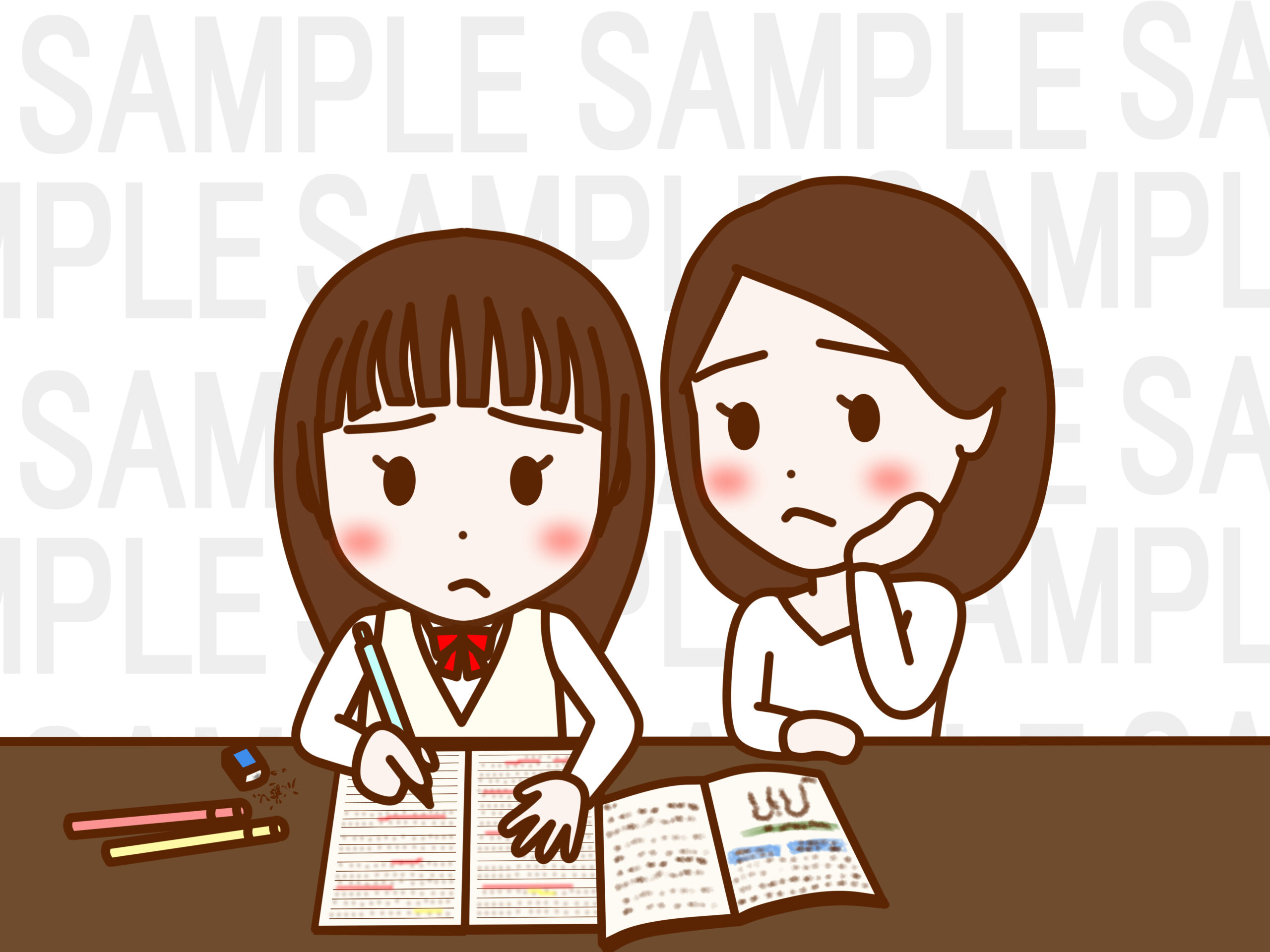 2人で勉強をする女子高生と日本人女性