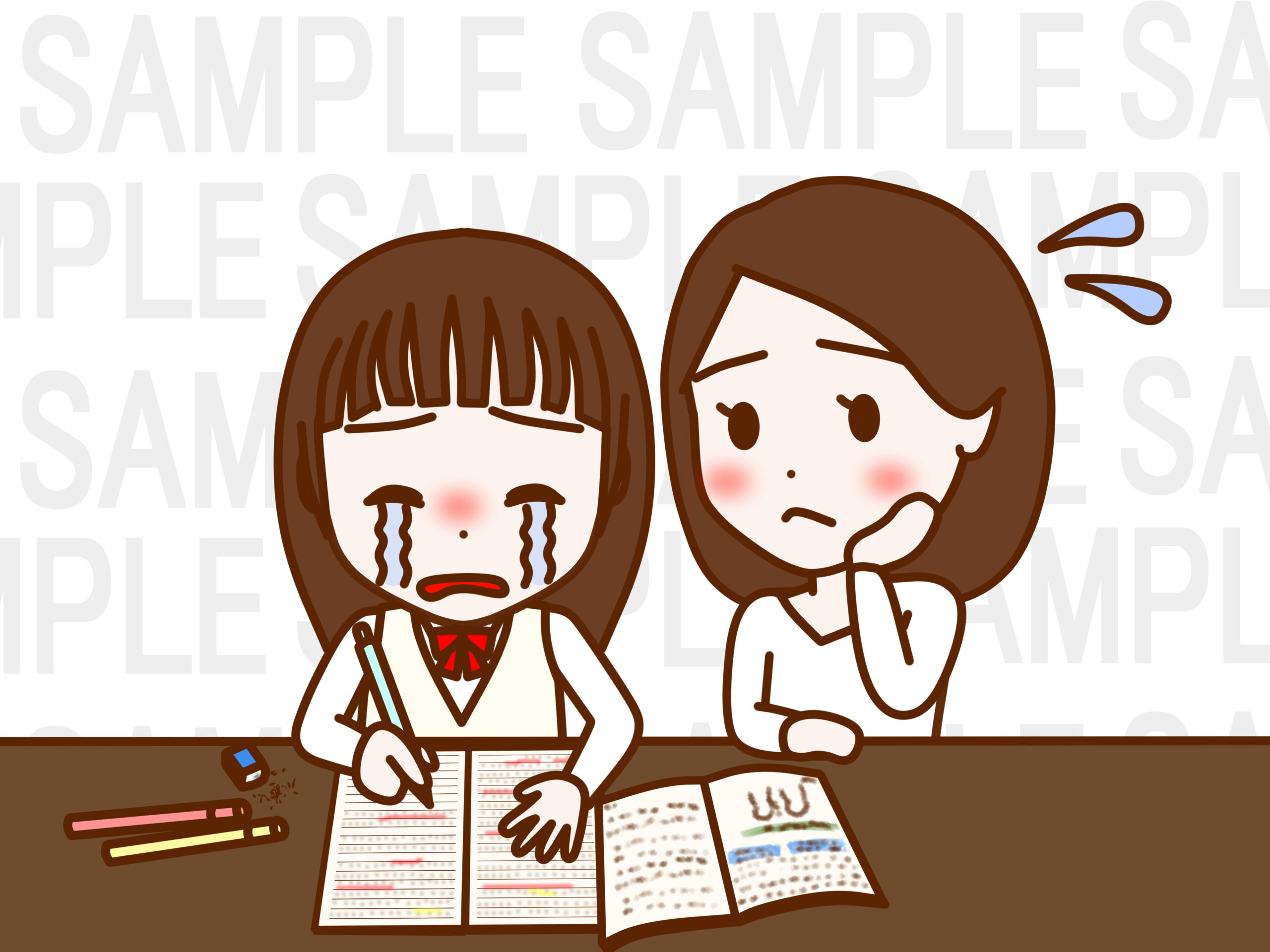 2人で勉強をする女子高生と日本人女性